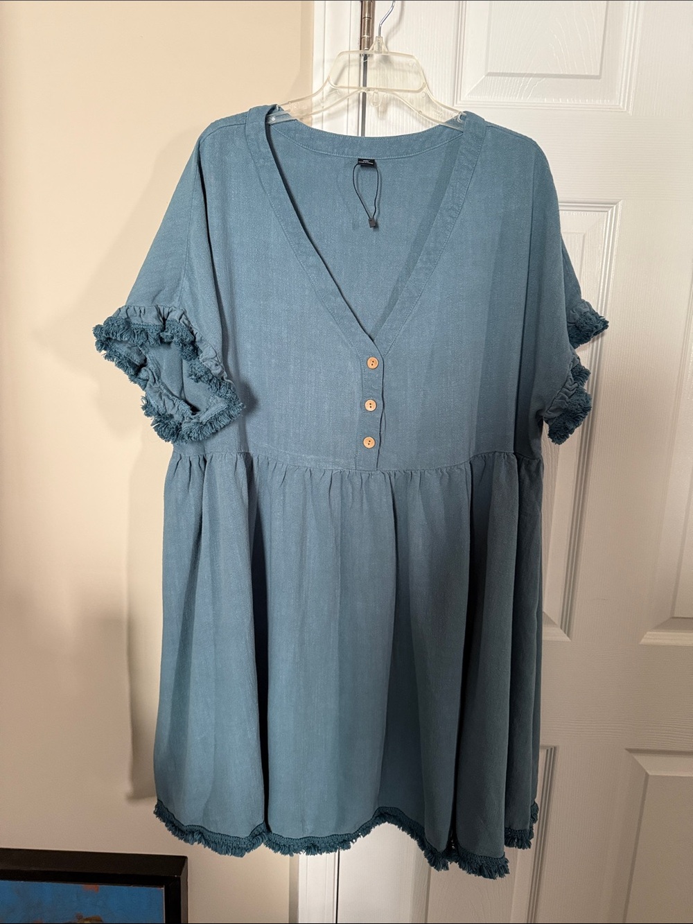SHEIN Dusty Blue V-Neck Tiered Babydoll Dress